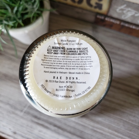 Rae Dunn BLESSED White Pumpkin Tall Glass Candle - Picture 3 of 3